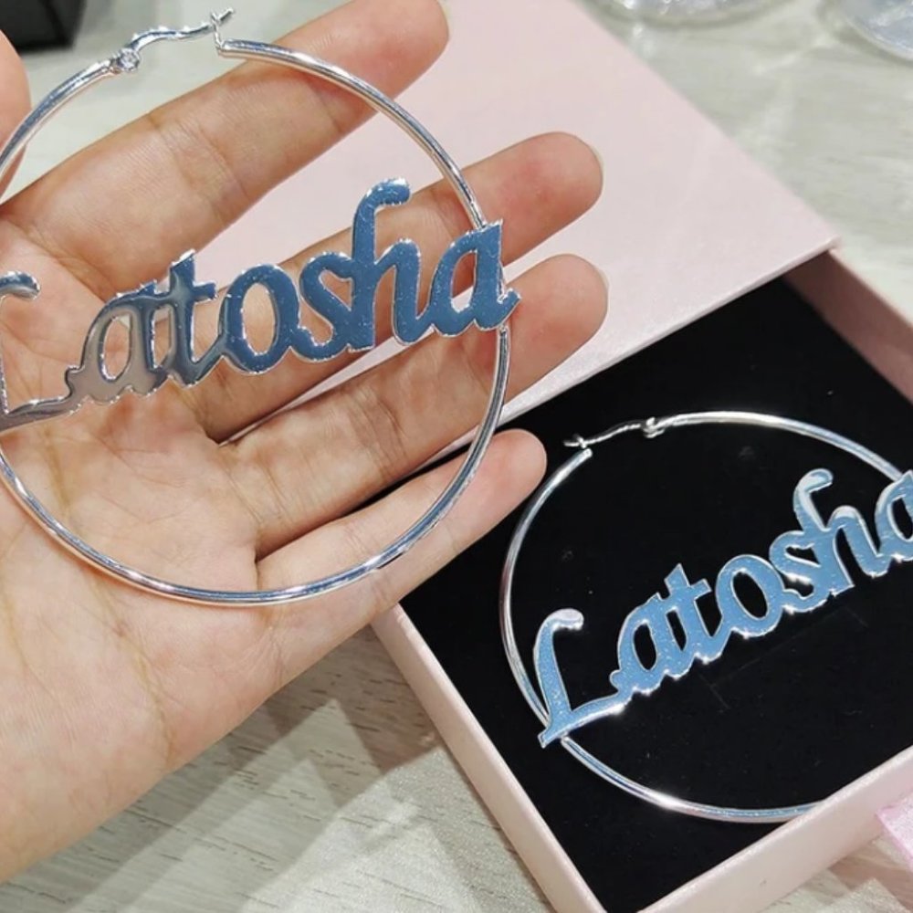 Custom Hoop Earrings Customize Name Earrings E002
